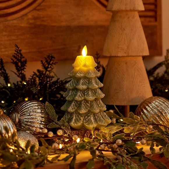 Luminara Flameless Glitter Christmas Tree LED Candle With Timer Iceberg Green - Picture 1 of 16